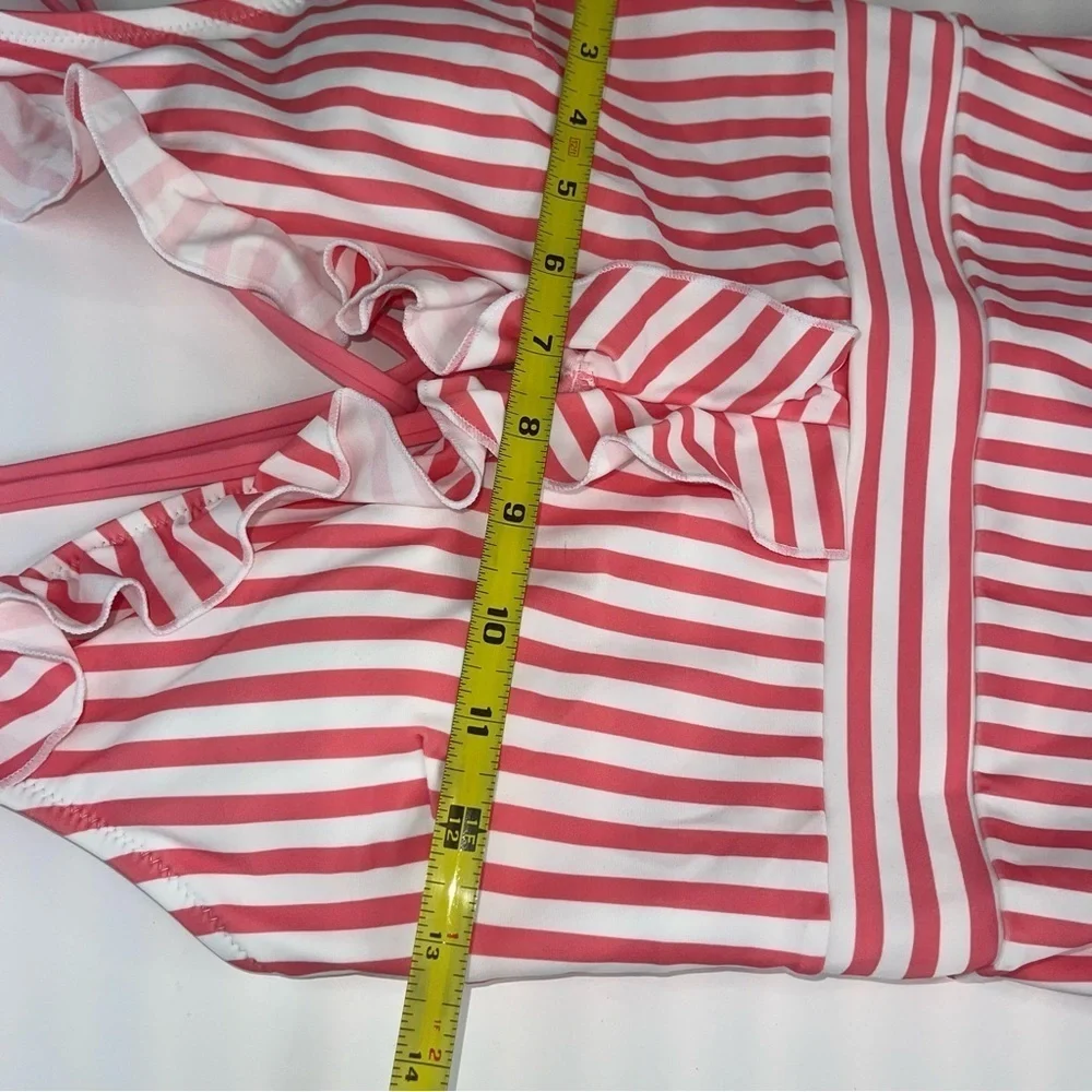 Women's V Neck One Piece Swimsuit Ruffled Back Cross Swimwear Pink White